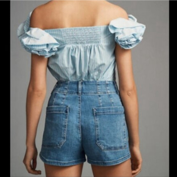 Maeve Anthropologie Denim Shorts Blue Stretch Jean Shorts Mid Rise Sz 29 - Picture 3 of 11
